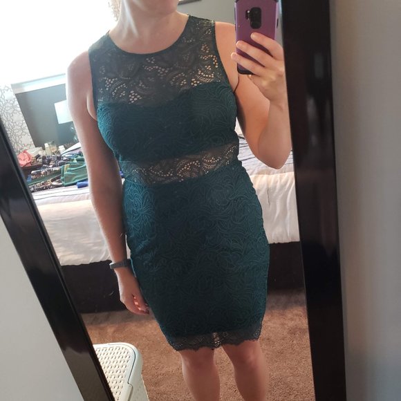 Express Dresses & Skirts - Express Green Lace Sheath Dress